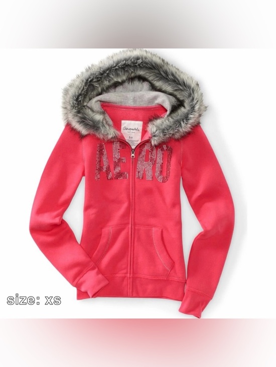 Aeropostale Tops - Aeropostale Hot Pink Girls Zip Hoodie with Faux Fur Hood